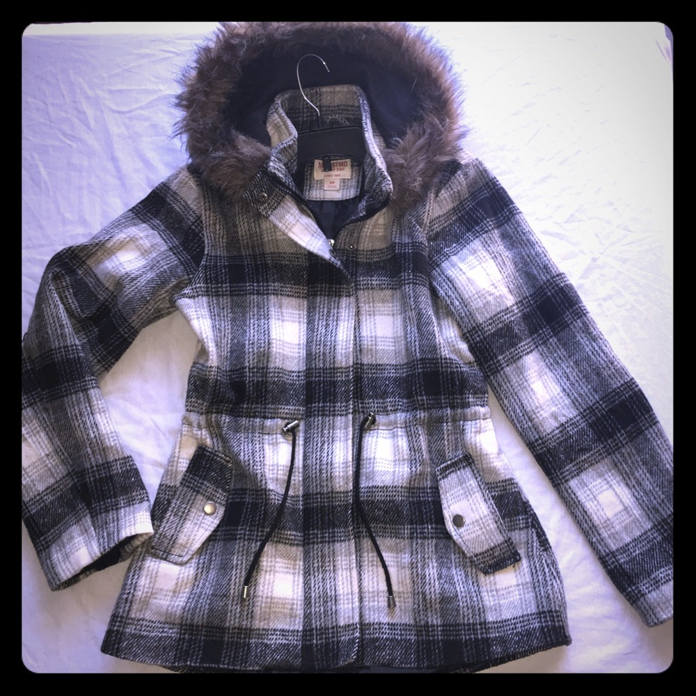 COPY - Plaid flannel jacket cinched waist- hood XS